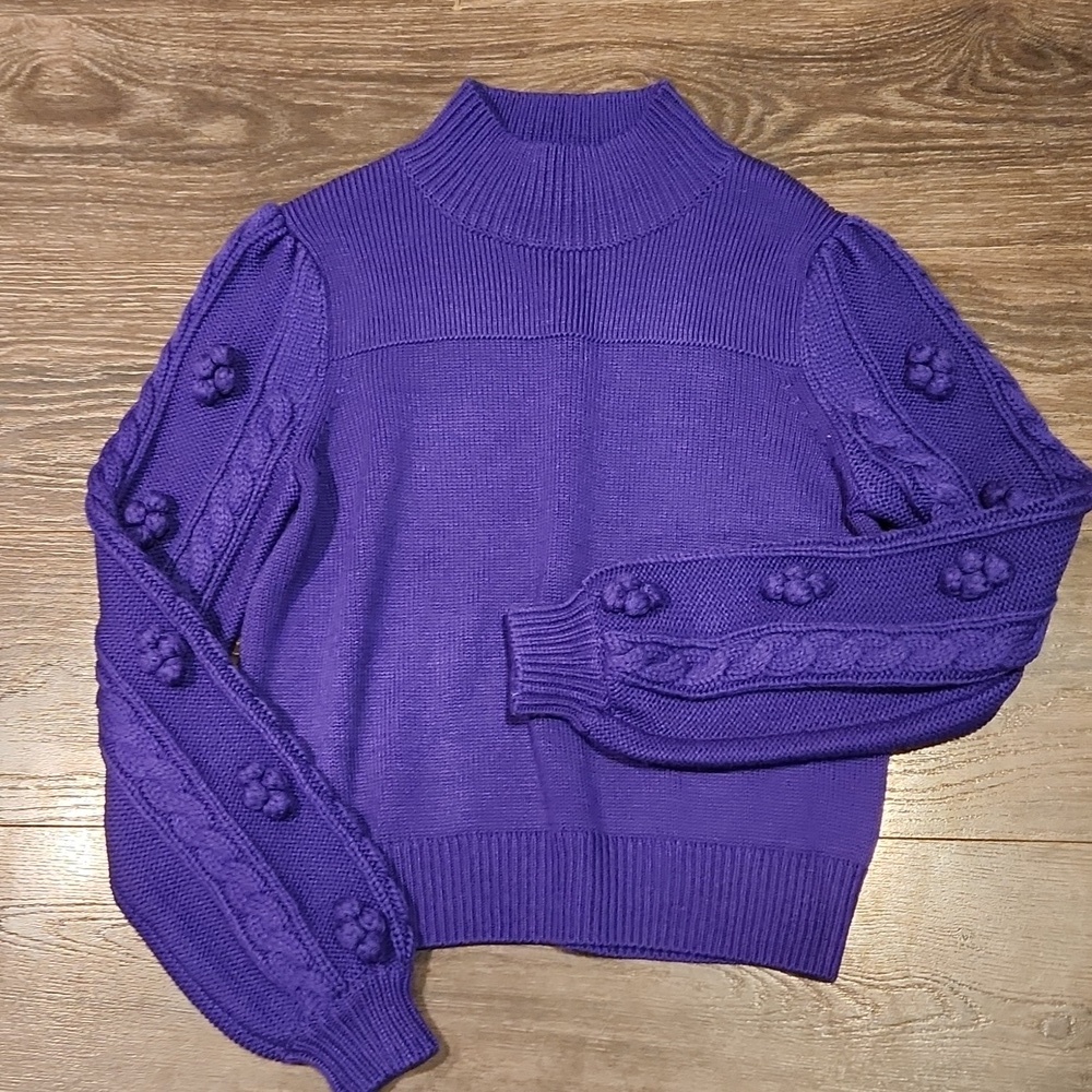 ❤️ ANTHROPOLOGIE MAEVE KIARA TEXTURED MERINO WOOL BLEND SWEATER, PURPLE, SMALL - Picture 4 of 13
